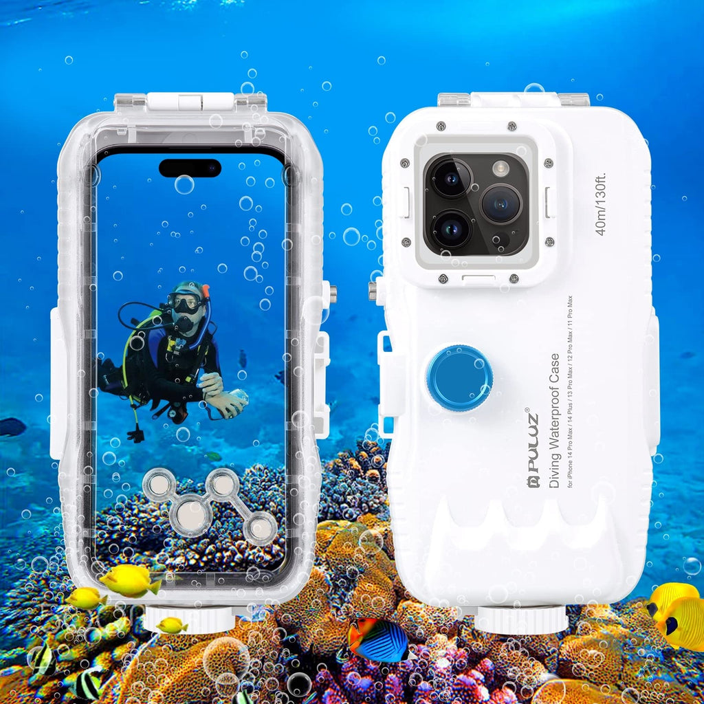  [AUSTRALIA] - PULUZ Diving Case for iPhone 14 Plus/ 14 Pro Max/ 13 Pro Max / 12 Pro Max / 11 Pro Max, Professional Snorkeling Underwater Phone case [40m/131ft] with One-Way Valve Photo Video Taking Housing Case for iPhone 14 Plus / 14 Pro Max
