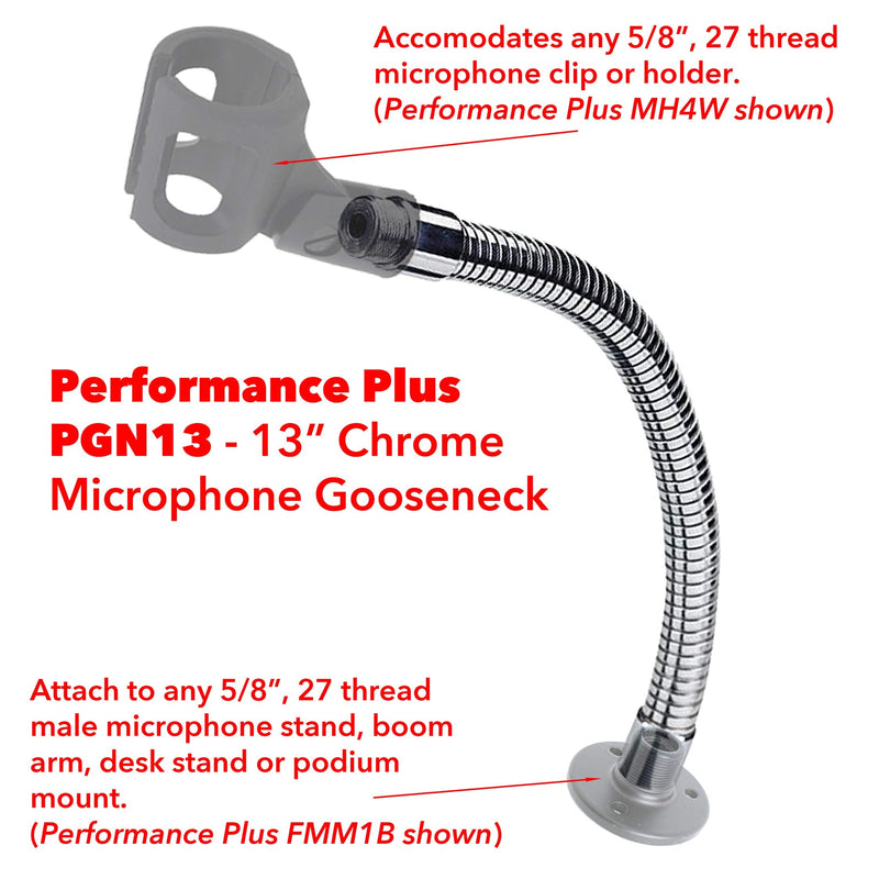  [AUSTRALIA] - Performance Plus Adjustable Microphone Gooseneck Chrome Plated, 13 Inch (PGN13)
