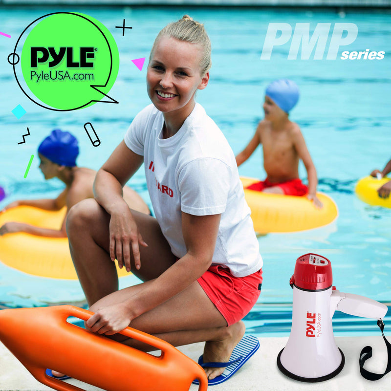 Pyle Megaphone Speaker PA Bullhorn - 20 Watts & Adjustable Vol Control w/ Built-in Siren & 800 Yard Range for Football, Baseball, Hockey, Cheerleading Fans & Coaches or for Safety Drills - PMP20 White - LeoForward Australia