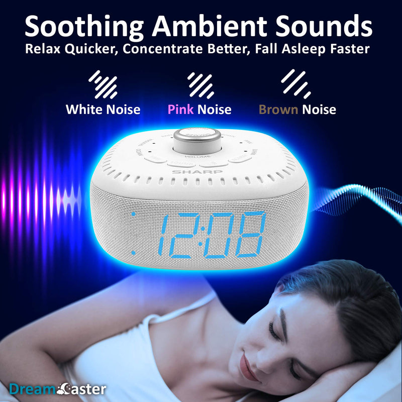 DreamCaster by Sharp Sound Machine Alarm Clock with Bluetooth Speaker, 6 High Fidelity Sleep Machine Soundtracks – White Noise Machine for Baby, Adults, Home and Office – Blue LED - LeoForward Australia