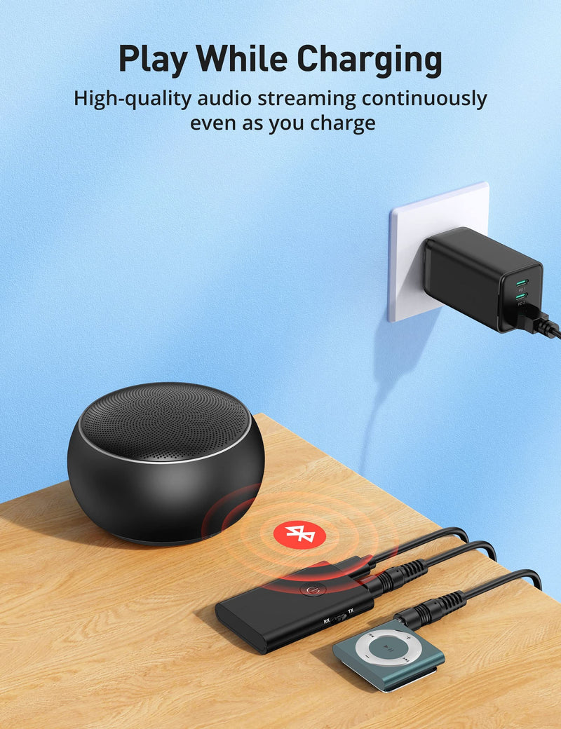  [AUSTRALIA] - V5.0 Bluetooth Transmitter Receiver for TV PC, 2-in-1 AUX Audio Adapter, Wireless 3.5mm Bluetooth Adapter for Headphones/Car/Home Stereo/Switch/Speakers, Simultaneously Pair 2 Devices 10.0Hrs Playtime