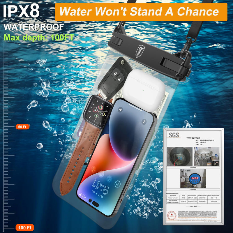  [AUSTRALIA] - Takfox Extra Large Waterproof Phone Pouch Bag Case for Samsung Galaxy S23 Ultra S22 Plus S21 Note 20 A03S A14 A02S A13 iPhone 14 13 Pro Max, [Up to 10"] [2-Pack] IPX8 Vacation Cellphone Dry Bag-Clear Clear(2 Pack)