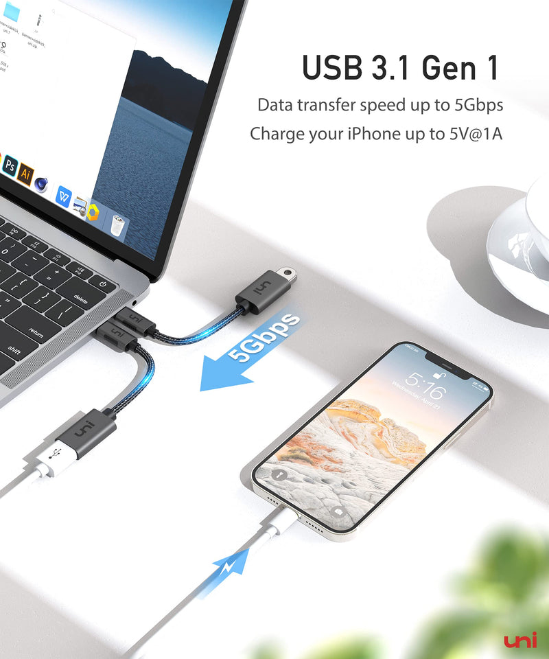  [AUSTRALIA] - uni USB-C to USB 3.0 Adapter 2 Pack [Aluminum Shell], 5Gbps USB-C to USB Adapter, USB-C OTG Cable (Thunderbolt 3/4 Compatible) for MacBook Pro/Air, iPad Pro/Air, Surface Laptop, Galaxy S21 & More