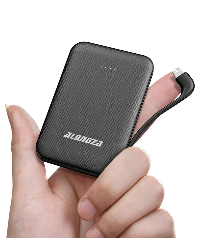  [AUSTRALIA] - Alongza Small Portable Phone Charger 4500mAh Power Bank with Built-in Cable USB C Fast Lightweight Battery Pack Cell Phone Charger Slim Clutch Charger External Battery Backup for iPhone,Android Black