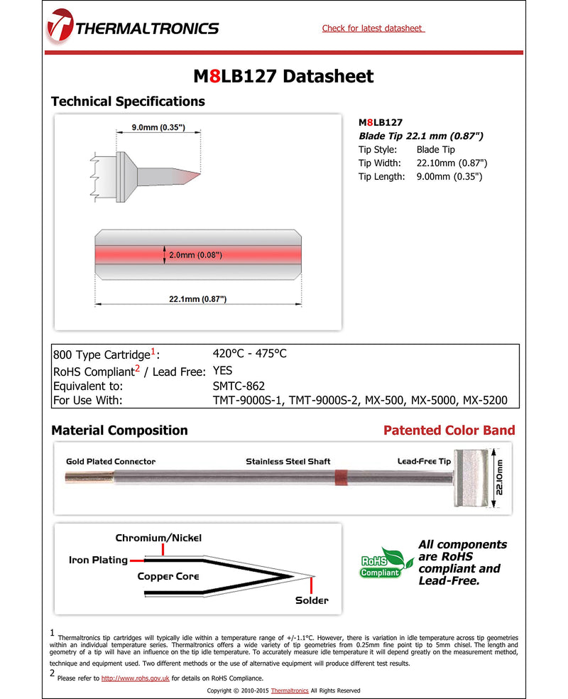  [AUSTRALIA] - Thermaltronics M8LB127 Blade Tip 22.1 mm (0.87in) interchangeable for Metcal SMTC-862