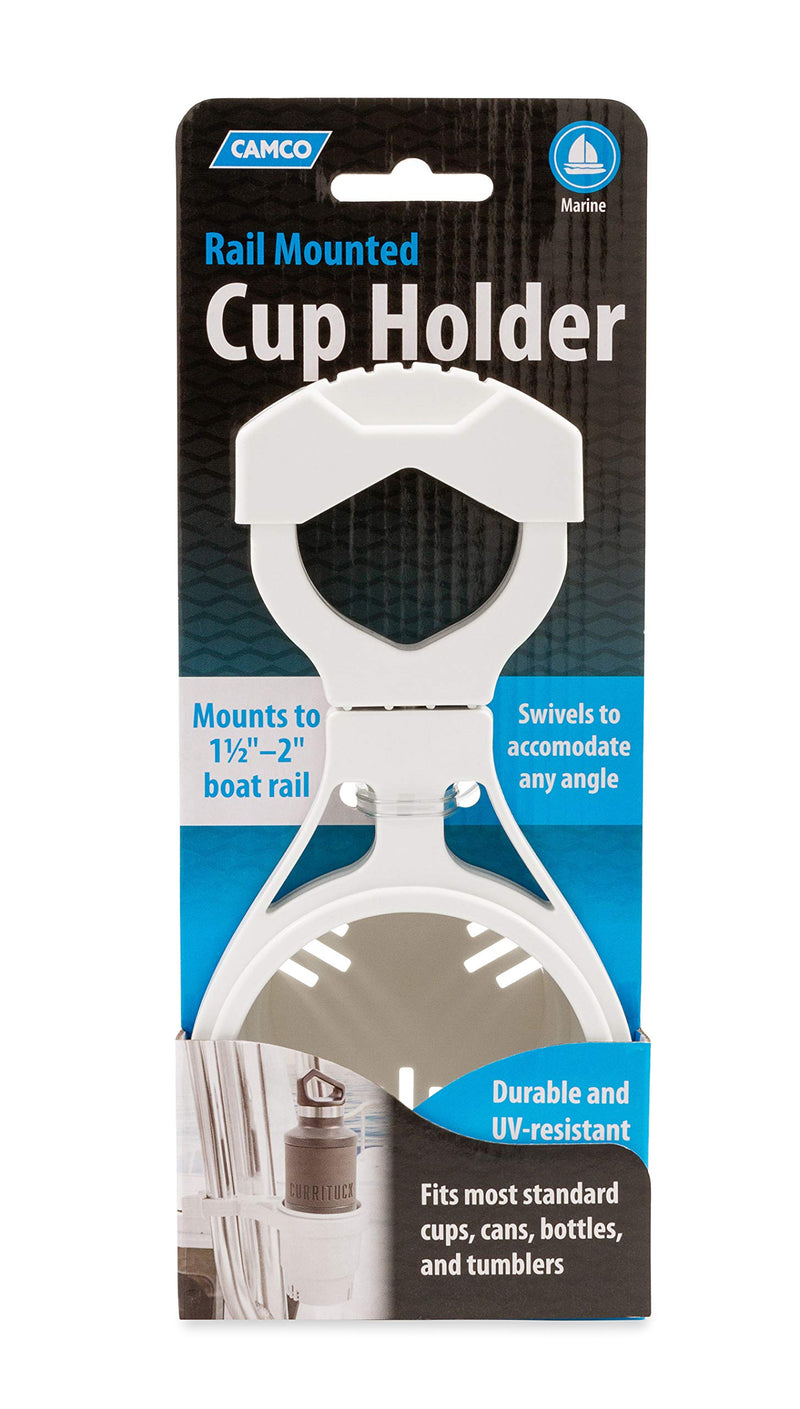  [AUSTRALIA] - Camco Large Clamp Mounted Cup Holder-Provides a Secure Location for Your Beverage-Mountable for Up to 2-Inch Rail-White (53083) White