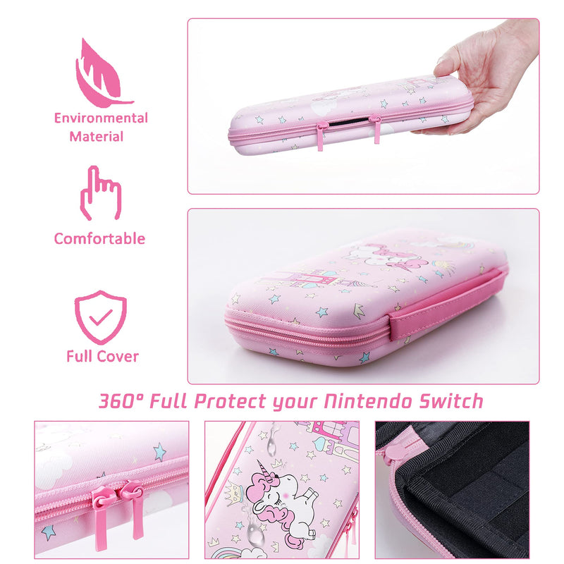 FANPL Carrying Case for Nintendo Switch & OLED Mode, Pink Cute Unicorn Travel Hard Protectiv Case for Switch with 12 Game Card Slots - LeoForward Australia