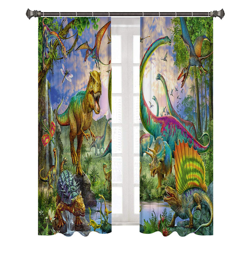  [AUSTRALIA] - Sevendec Dinosaur Curtain Cartoon Anicient Animals Jurassic Curtain Panel for Kids Livingroom Kitchen Bedroom Decor 2 Panels W27.5 x H39 W27.5" x H39" Dinosaur-3