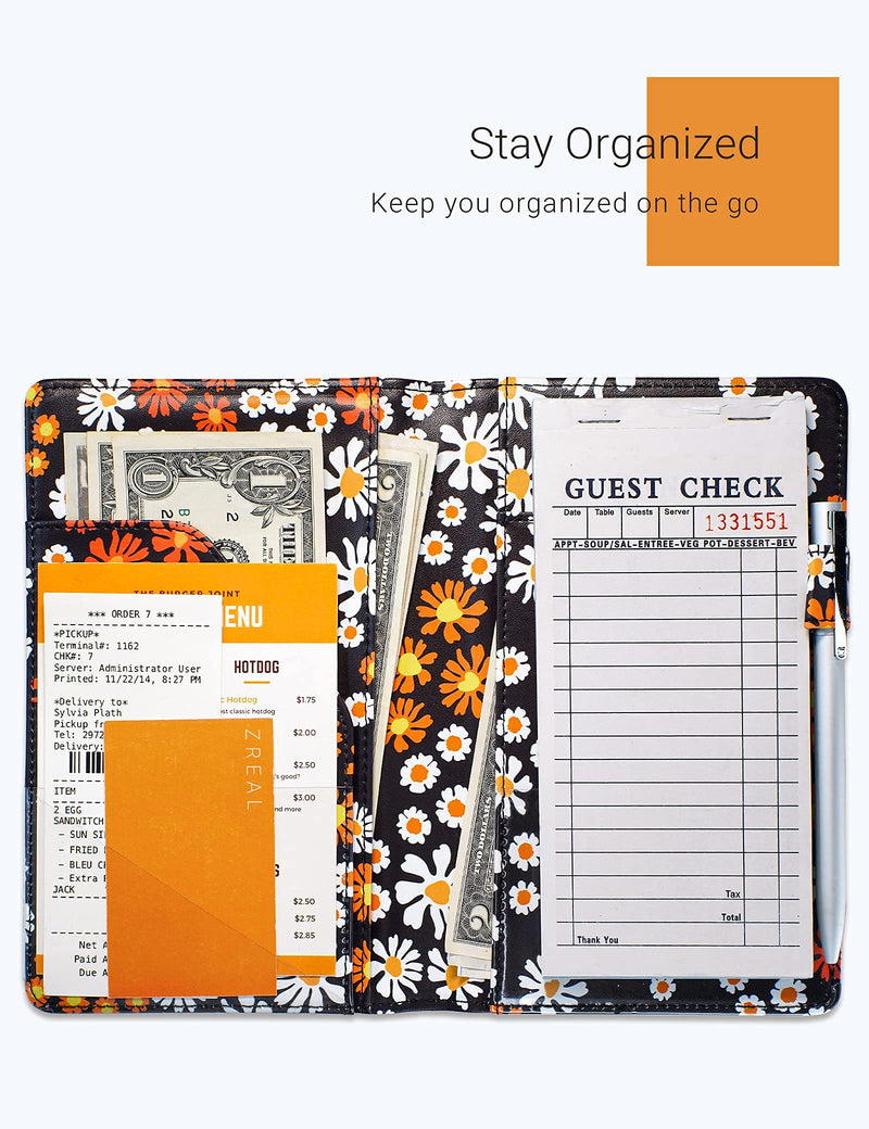  [AUSTRALIA] - Zreal Server Book 4.7 X 7.5 Server Books for Waitress Book with Money Pockets, Cute Waiter Book Serving Book, Server Checkbook Booklet, Pen Holder for Server Wallet (Daisy) Daisy