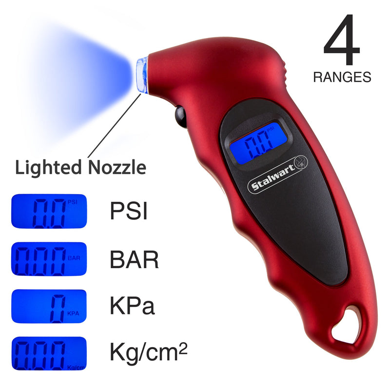 Digital Tire Air Pressure Gauge, Easy to Read LCD Display with 4 Ranges Best for Car Trucks and Bicycles, Fast and Accurate Readings by Stalwart- Red - LeoForward Australia