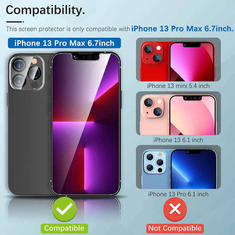  [AUSTRALIA] - [2+2 Pack] UniqueMe Compatible with iPhone 13 Pro Max 6.7 inch Privacy Screen Protector Tempered Glass and Camera lens Protector, Anti Spy [Easy Installation Frame] Bubble Free Case Friendly