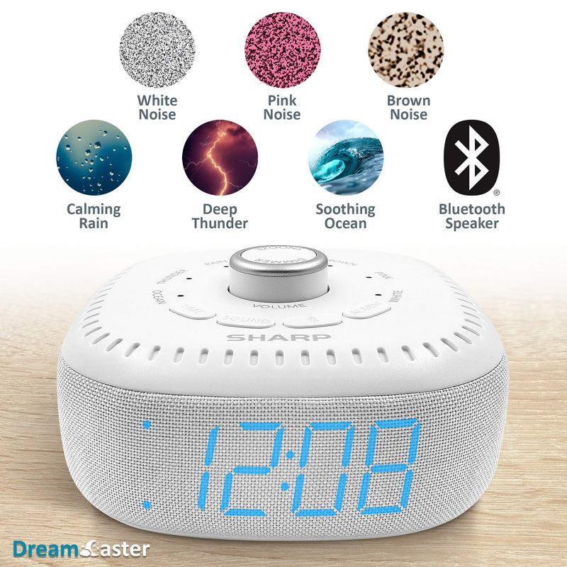 DreamCaster by Sharp Sound Machine Alarm Clock with Bluetooth Speaker, 6 High Fidelity Sleep Machine Soundtracks – White Noise Machine for Baby, Adults, Home and Office – Blue LED - LeoForward Australia