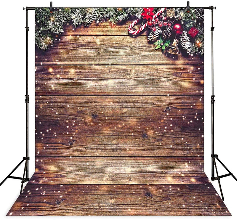  [AUSTRALIA] - Allenjoy 8x10ft Snowflake Gold Glitter Christmas Wood Wall Photography Backdrop Xmas Rustic Barn Wooden Floor Background for Children Portrait Photo Studio Booth Photobooth Photographer Prop 8'x10' Christmas1