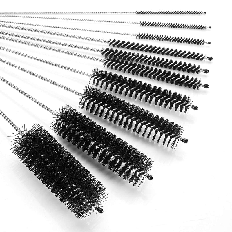 Bottle Cleaning Brushes, 8 Inch Nylon Tube Brush Set, Cleaner for Narrow Neck Bottles Cups with Hook, Set of 10pcs Black - LeoForward Australia