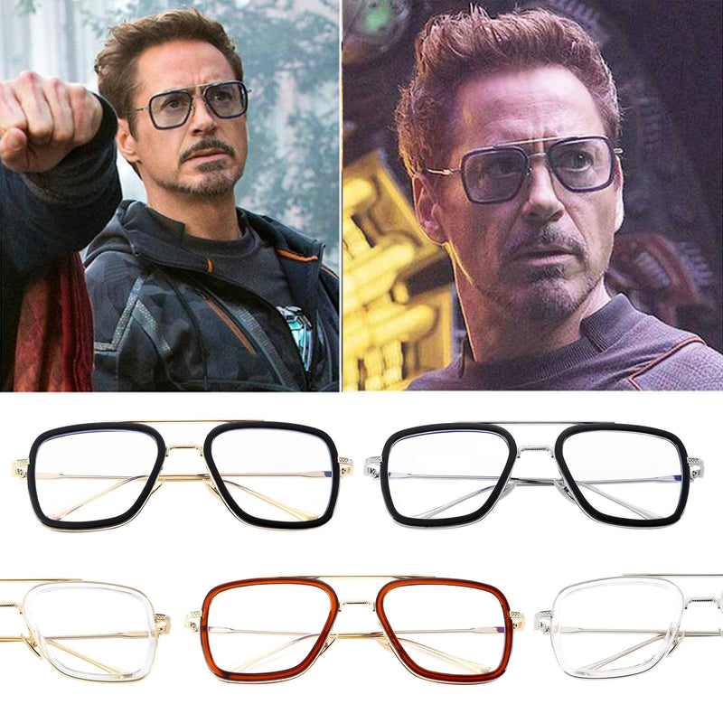  [AUSTRALIA] - Onrtry Tony Stark Blue Light Blocking Glasses for Men Women Retro Metal Frame Iron Man Spider-Man Eyeglasses(Gold Transparent Frame)