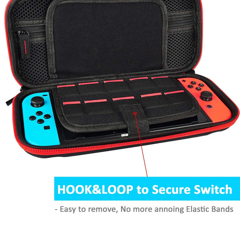  [AUSTRALIA] - Hestia Goods Switch Case and Tempered Glass Screen Protector Compatible with Nintendo Switch - Deluxe Hard Shell Travel Carrying Case, Pouch Case for Nintendo Switch Console & Accessories, Streak Red