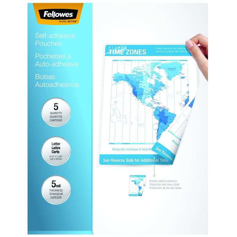  [AUSTRALIA] - Fellowes Self-Adhesive Letter Laminating Pouches ,5 Pack (52205) 5 Pack 5 Mil