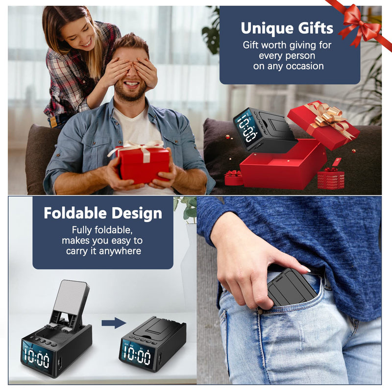  [AUSTRALIA] - Cell Phone Stand with Wireless Bluetooth Speaker, Gifts for Men or Women, Anti-Slip Design with HD Surround Sound, Adjustable Tablet Holder with Alarm Clock, Compatible with Phones & Tablets, Gadgets