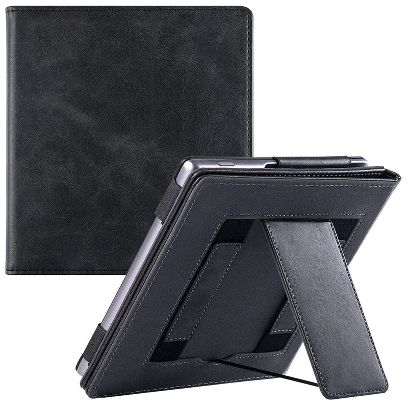  [AUSTRALIA] - BOZHUORUI Stand Case for 7 inch Kindle Oasis (10th Generation, 2019 Release and 9th Generation, 2017 Release) - PU Leather Sleeve Cover with Two Hand Straps and Auto Sleep/Wake (Rock Black) Rock Black