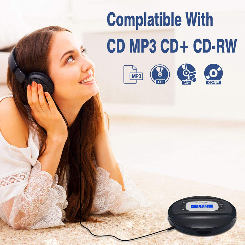  [AUSTRALIA] - Rechargeable CD Player, Portable CD Player with Headphone, Anti-Skip/Shockproof CD Walkman for Kids, Car and Travel Black
