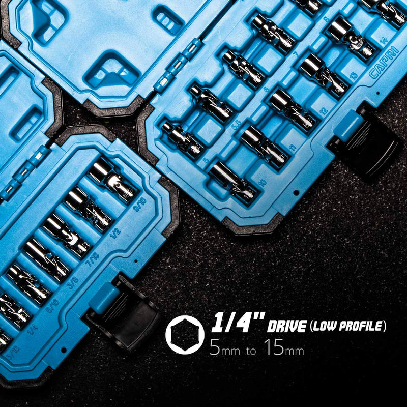 [AUSTRALIA] - Capri Tools 1/4 in. Drive Universal Socket Set, 5-15 mm Metric, 12-Piece Metric Set