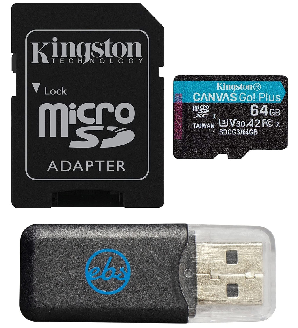  [AUSTRALIA] - Kingston MicroSD 64GB Canvas Go Plus Memory Card with Adapter Works with GoPro Hero 10 (Hero10) Class 10, V30, A2, SDXC (SDCG3/64GB) Bundle with (1) Everything But Stromboli MicroSD Card Reader