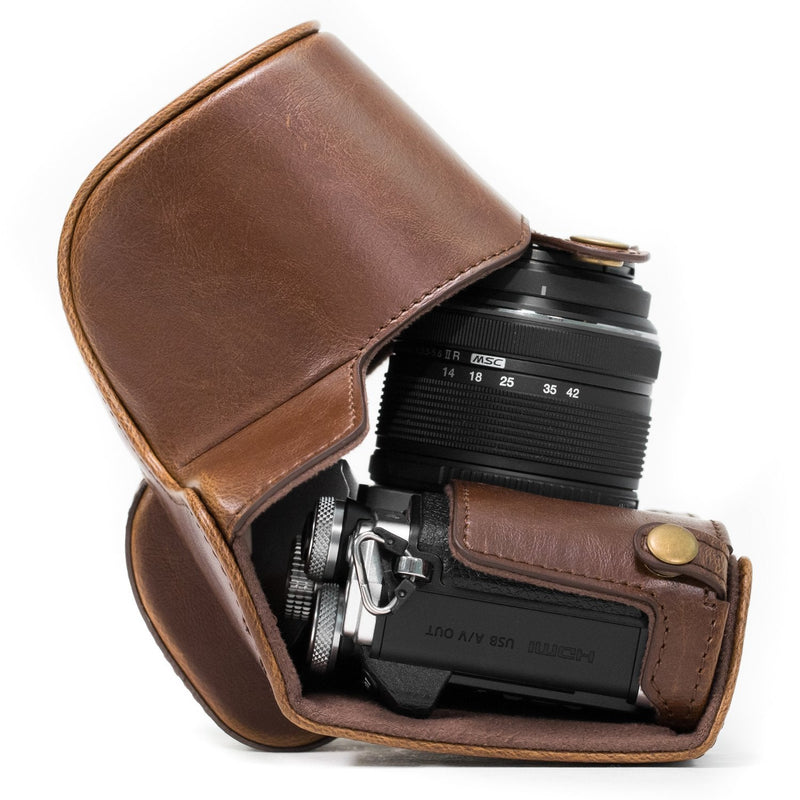  [AUSTRALIA] - MegaGear MG368 Olympus OM-D E-M10 Mark II, E-M10 (14-42mm) Ever Ready Leather Camera Case and Strap - Dark Brown