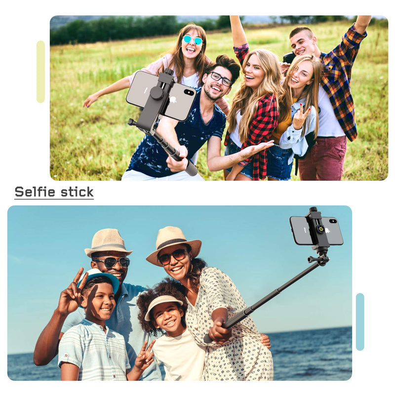  [AUSTRALIA] - Universal Phone Tripod Mount Adapter with Ｗireless Camera Remote , Cell Phone Holder with Adjustable Clamp for Selfie Stick Monopod Compatible with iPhone, Samsung and so on , Wrist Strap Included