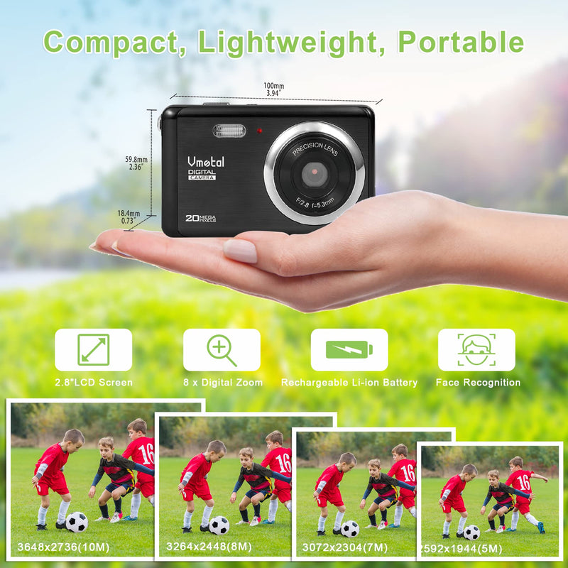  [AUSTRALIA] - Full HD 1080P 20MP Mini Digital Camera with 2.8 Inch TFT LCD Display,Digital Point and Shoot Camera Video Camera Student Camera, Indoor Outdoor for Kids/Beginners/Seniors (Black) Black