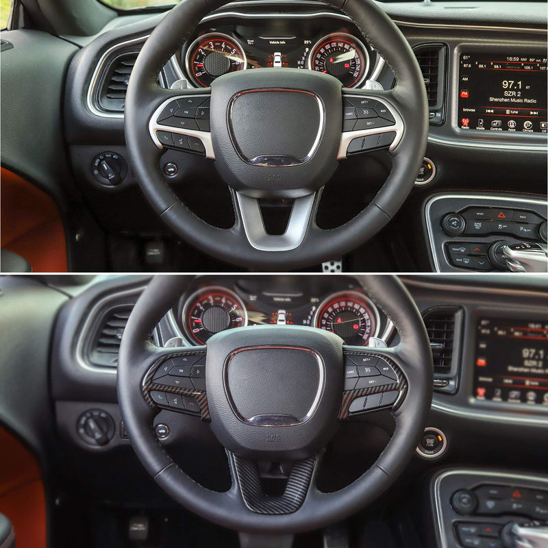  [AUSTRALIA] - JeCar Steering Wheel Cover Interior Decoration Trim Kits for 2015-2019 Dodge Challenger & 2014-2019 Dodge Durango & 2014-2019 Jeep Grand Cherokee SRT8, Carbon Fiber Texture Black