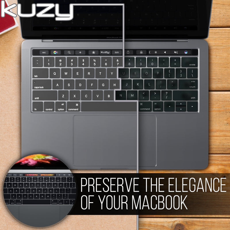 Kuzy Compatible with MacBook Pro Keyboard Cover with Touch Bar for 13 and 15 inch 2019 2018 2017 2016 Apple Model A2159, A1989, A1990, A1706, A1707 Silicone Skin Protector, Transparent Clear - LeoForward Australia