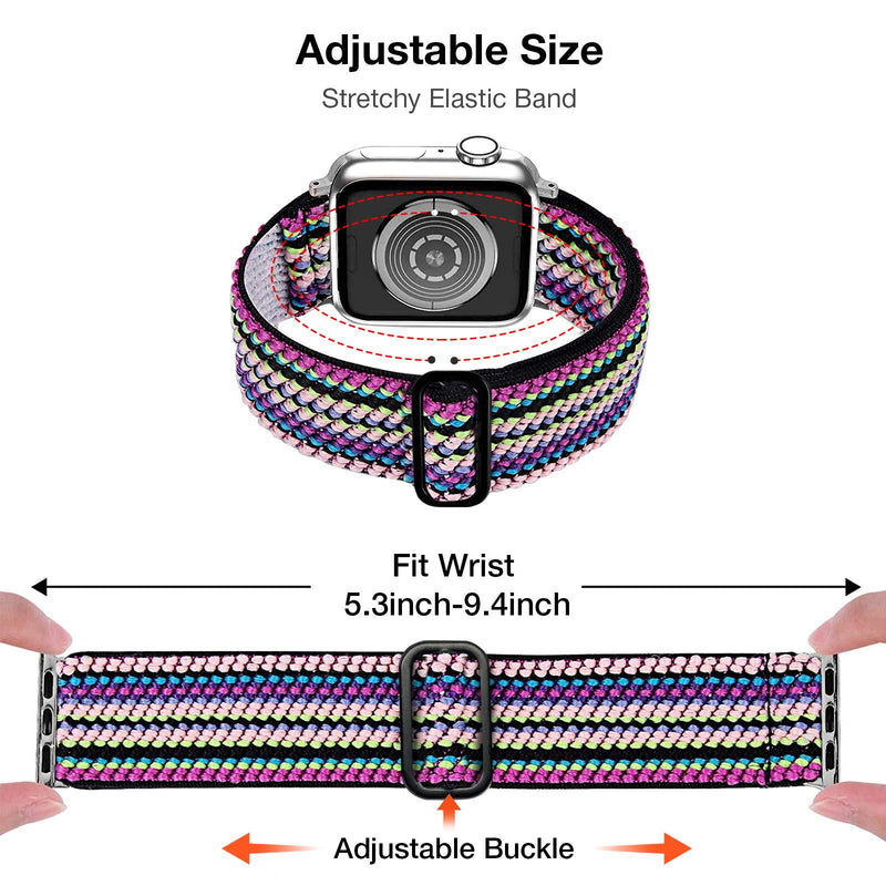 BNBIDEN 2 Pack Stretchy Band Compatible with Apple Watch Series SE/6/5/4/3/2/1, Adjustable Soft Straps Compatible with iWatch 38mm 40mm 42mm 44mm for Women Men, 38/40mm Black + Bohemian Green - LeoForward Australia