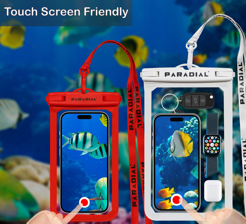  [AUSTRALIA] - 2 Pack Waterproof Cell Phone Pouches, Large & Standard. Case Holder for iPhone 11<12<13<14 Pro Max, Samsungs. Underwater Dry Bag Mobile Device Protector with Lanyard. IPX8-Covers/Wallet/Keys/Watch/