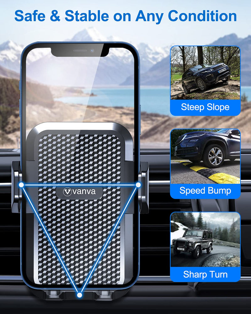  [AUSTRALIA] - vanva 【Military-Grade Universal Air Vent Car Mount, 【 Big Phones & Thick Case Friendly 】 Cell Phone Holder for Car Hands Free Clamp Cradle Vehicle Compatible with All Apple iPhone