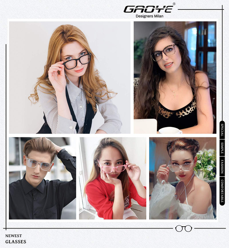Blue Light Blocking Glasses - Anti Glare UV/Blue Ray Filter Computer Gaming Glasses Fashion Fake Eyeglasses Frames for Women Men (Gaoye 4-Pack) A1 Matte Black+leopard+transparent+pink clear - LeoForward Australia