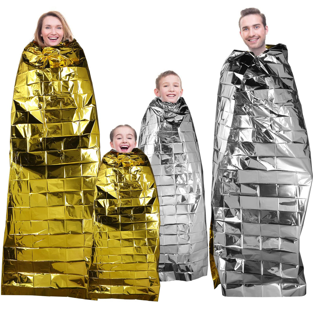  [AUSTRALIA] - 4 Pack Emergency Blanket Space Blanket Emergency Thermal Blanket Foil Blanket Survival Outdoor Mylar Blanket for First Aid Kit Camping Kit Hiking Outdoor Survival, 55 x 82 Inch, 63 x 82 Inch Silver and Gold
