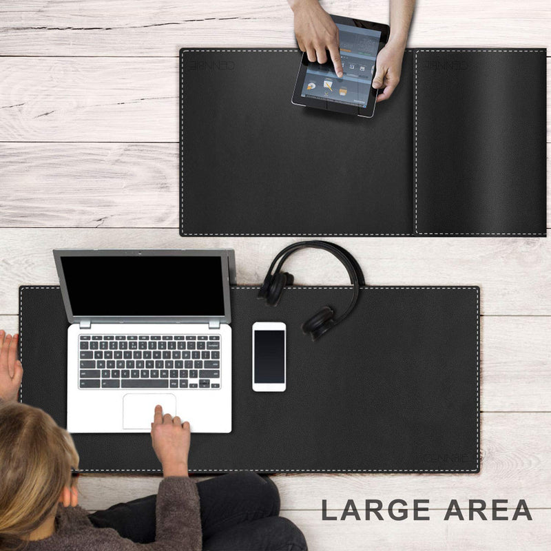 CENNBIE Artificial Leather Desk Mat Pad Blotter Protector, 90x40cm Extended Non-Slip Rectangular, 35.5"x15.5" Laptop Keyboard Mouse Pad(Black) Black - LeoForward Australia