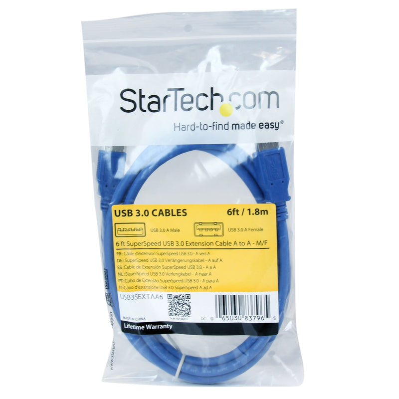 StarTech.com 6 ft SuperSpeed USB 3.0 Extension Cable A to A - M/F - 2m USB 3 Extension Cable (USB3SEXTAA6),Blue Blue - LeoForward Australia