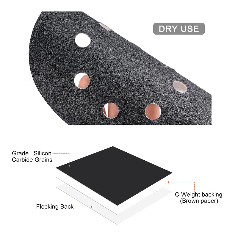  [AUSTRALIA] - uxcell 5 Inch Sanding Disc 8 Hole 100 Grit Hook and Loop Silicon Carbide C-Weight Backing Sandpaper for Orbital Sander 5 Pcs 100 Grits Black