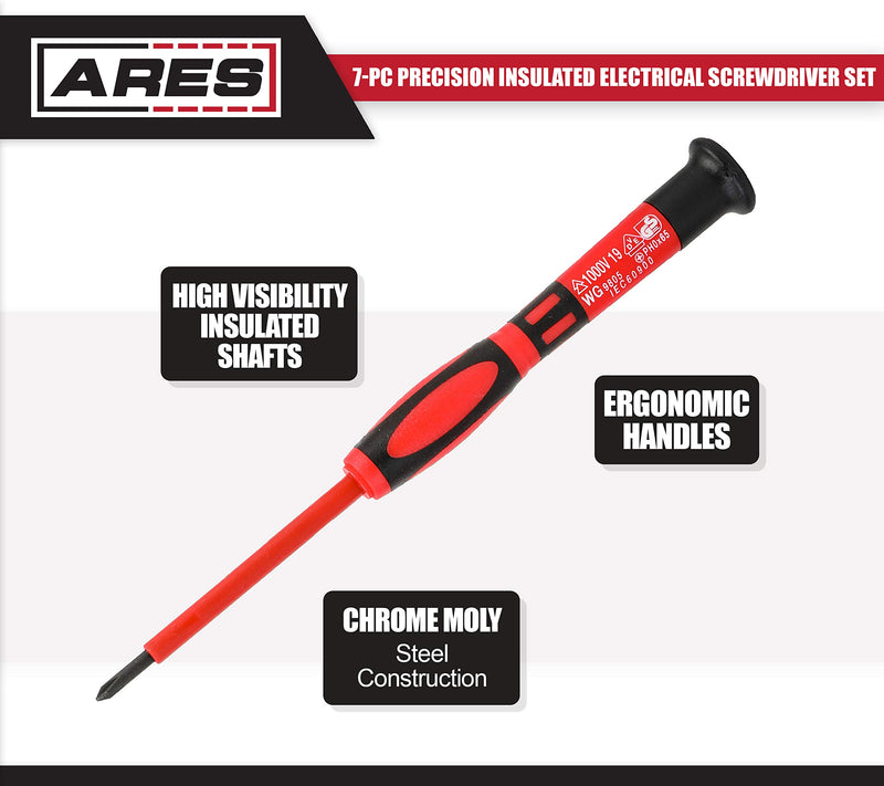  [AUSTRALIA] - ARES 19000-7-Piece Precision Insulated Electrical Screwdriver Set - Phillips 00, 0, and 1 and Slotted 1.5, 2.0, 2.5, and 3.0mm - Storage Pouch Included