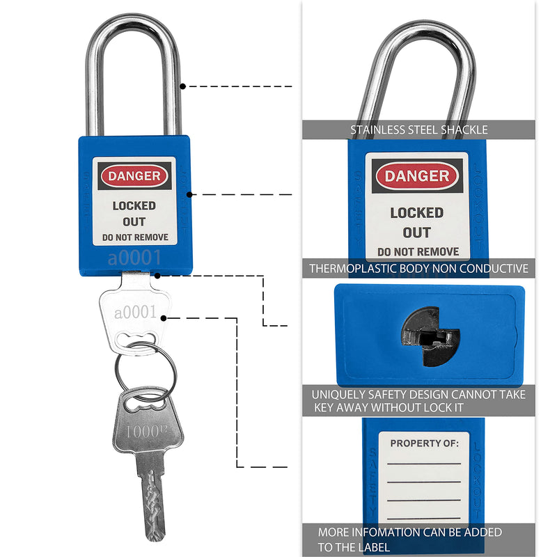  [AUSTRALIA] - Lockout Tagout Lock 5pcs Set Loto Product Padlocks for Lock Out Tag Out Stations and Devices (Blue, Key Alike) Blue