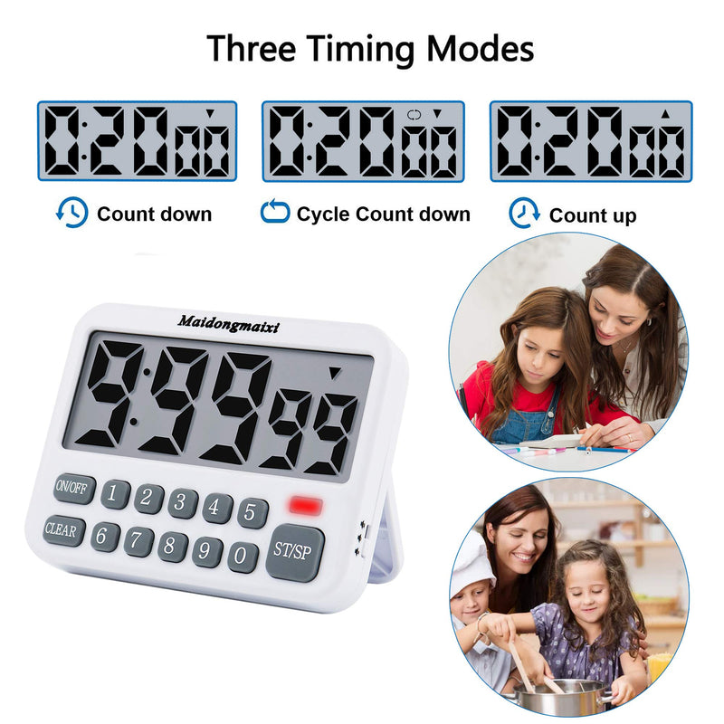  [AUSTRALIA] - maidongmaixi Kitchen Timer, Digital Kitchen Timers, Magnetic Countdown Timer with Loud Alarm, Big Digits, Back Stand for Cooking, Classroom, Bathroom, Teachers, Kids - AAA Battery Included (White-316) White-316