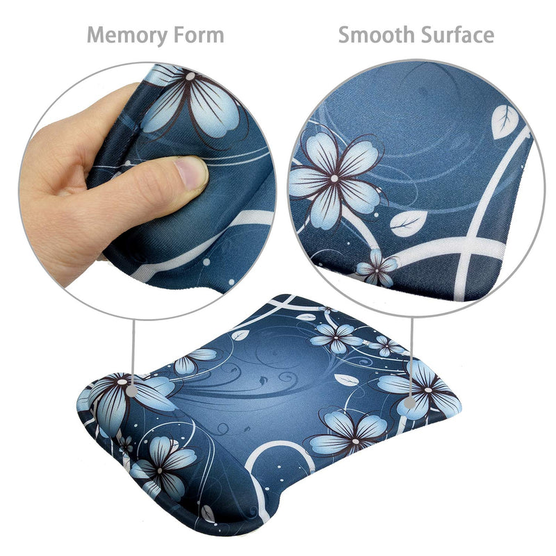 AUPET Keyboard Wrist Rest Pad and Mouse Wrist Rest Support Mouse Pad Set,Non Slip Rubber Base Wrist Support with Ergonomic Memory Foam Durable Comfortable for Easy Typing & Pain Relief(Blue Flower) Blue Flower - LeoForward Australia