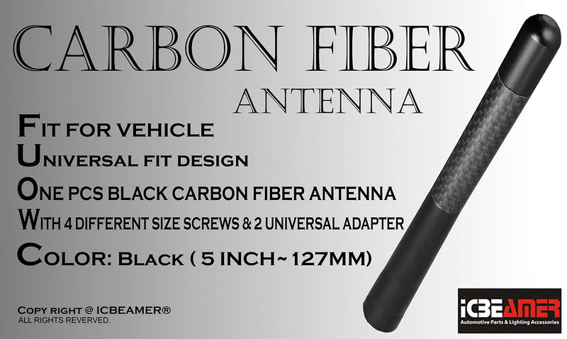  [AUSTRALIA] - ICBEAMER 5" 127 mm Aluminum Matte Black w/Carbon Fiber Universal AM/FM Radio Antenna Screw-in Stubby Aerial Replacement 5" (127mm)