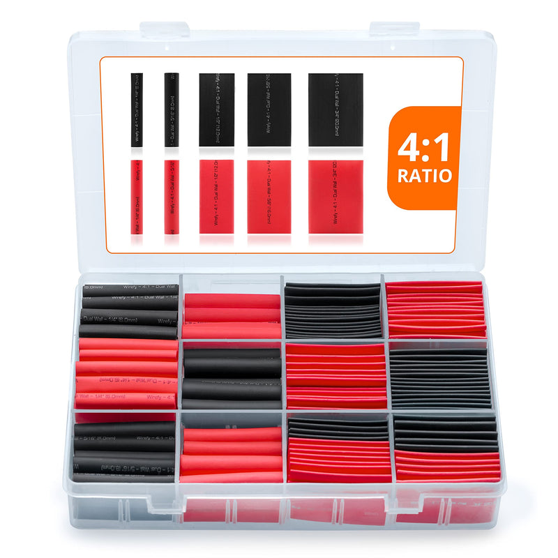  [AUSTRALIA] - Wirefy 190 PCS Heat Shrink Tubing Kit - 4:1 Dual Wall Tube - Adhesive Lined - Marine Shrink Tubing - Black, Red Length: 1.75" - Black, Red - 190 PCS