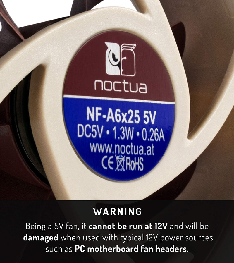  [AUSTRALIA] - Noctua NF-A6x25 5V, Premium Quiet Fan, 3-Pin, 5V Version (60mm, Brown)