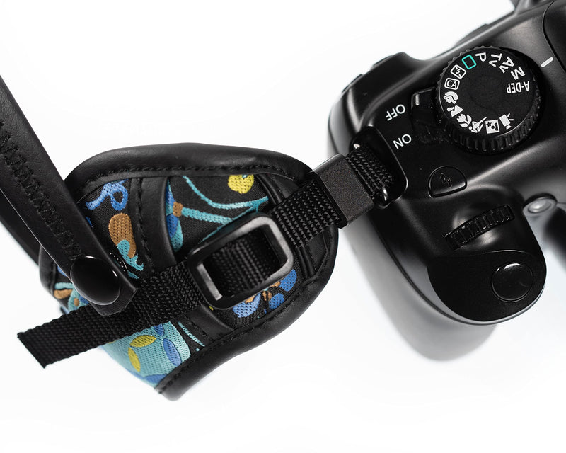  [AUSTRALIA] - Blue Woven Vintage Camera Strap and Hand Wrist Strap Bundle for All DSLR Camera. Embroidered Elegant Universal Camera Strap, Best Gift for Photographers