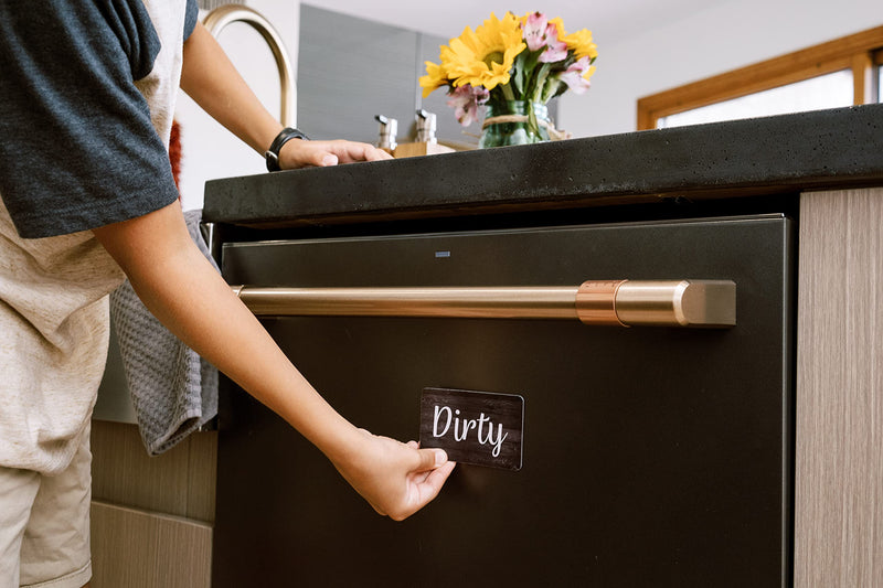 Black and White Wood Clean Dirty Dishwasher Magnet, Reversible Dish Washer Sign, Double Sided Strong Kitchen Flip Indicator, Bonus Universal Magnetic Plate, Neutral Rustic White and Black Magnet Black & White - LeoForward Australia