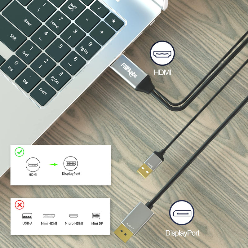  [AUSTRALIA] - Active HDMI to Displayport Cable 4K@60Hz [6.6FT/2M, Uni-Directional], Fairikabe HDMI in to DP Out Converter Adapter Compatible with Computer,Monitor,Laptop,PS3/4,Xbox,NS