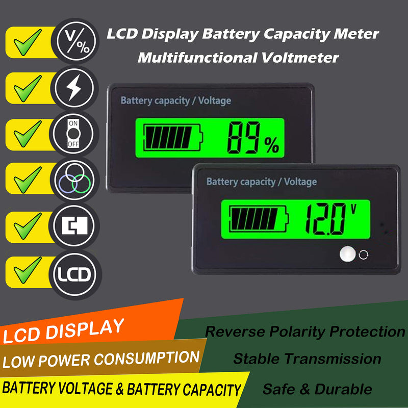 utipower Multifunctional 12V LCD Battery Capacity Monitor Gauge Meter for Lead-Acid Battery Vehicle Battery, Green - LeoForward Australia